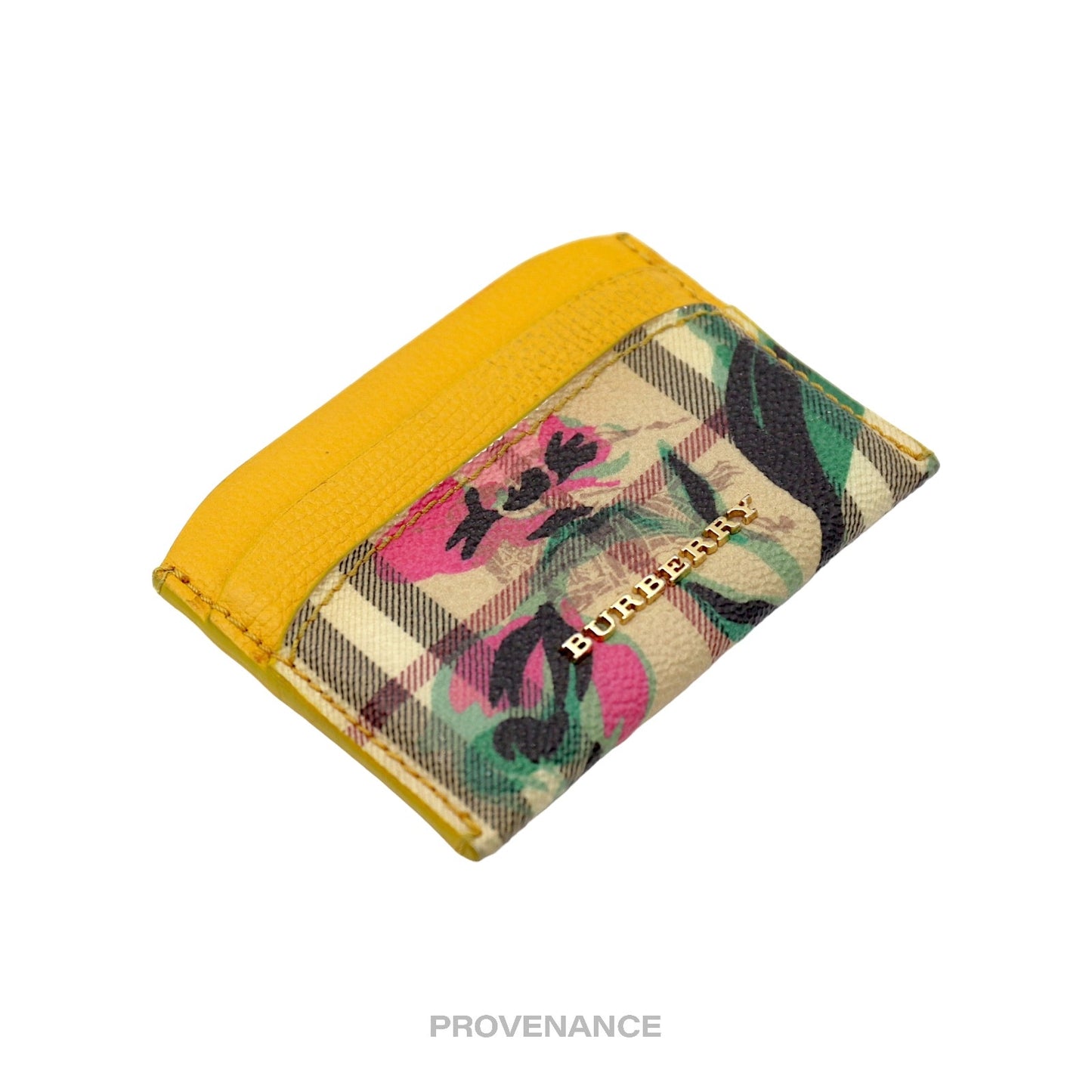 🔴 Burberry Floral Card Holder Wallet - Nova Check Yellow