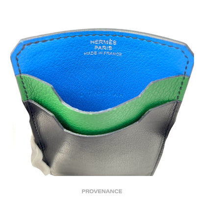 🔴 Hermès 3CC Wallet - Blue/Black/Green Leather