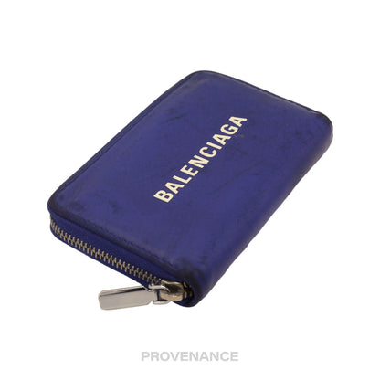 🔴 Balenciaga Logo Zip Card Wallet - Blue Leather