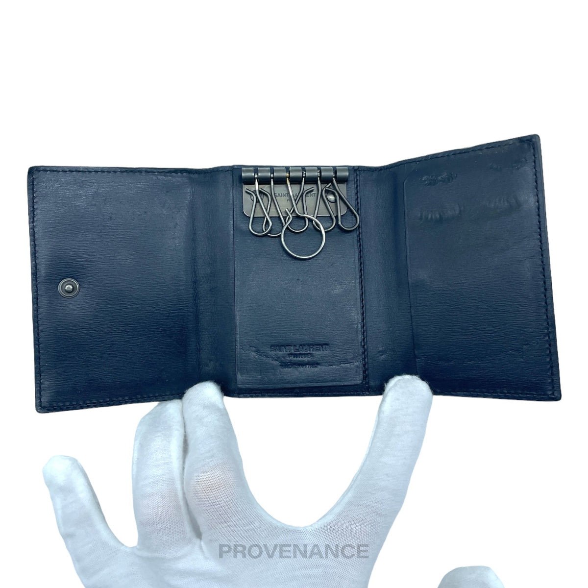 🔴 Saint Laurent Paris SLP Key Card Wallet - Navy Calfskin Leather