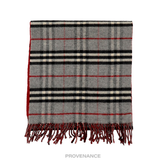 🔴 Burberry Scarf - Nova Check Cashmere Grey Red