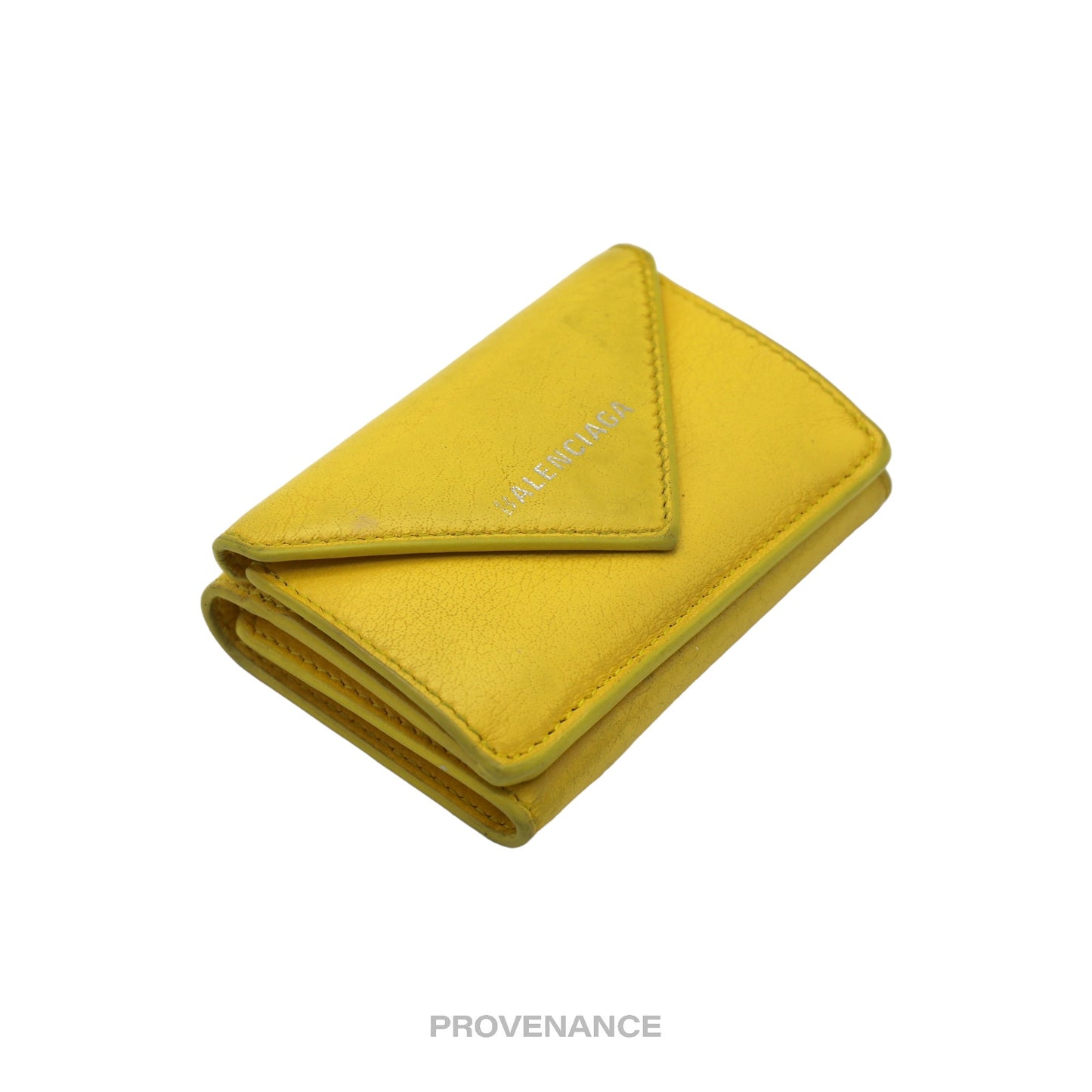 🔴 Balenciaga Papier Mini Wallet - Yellow Leather