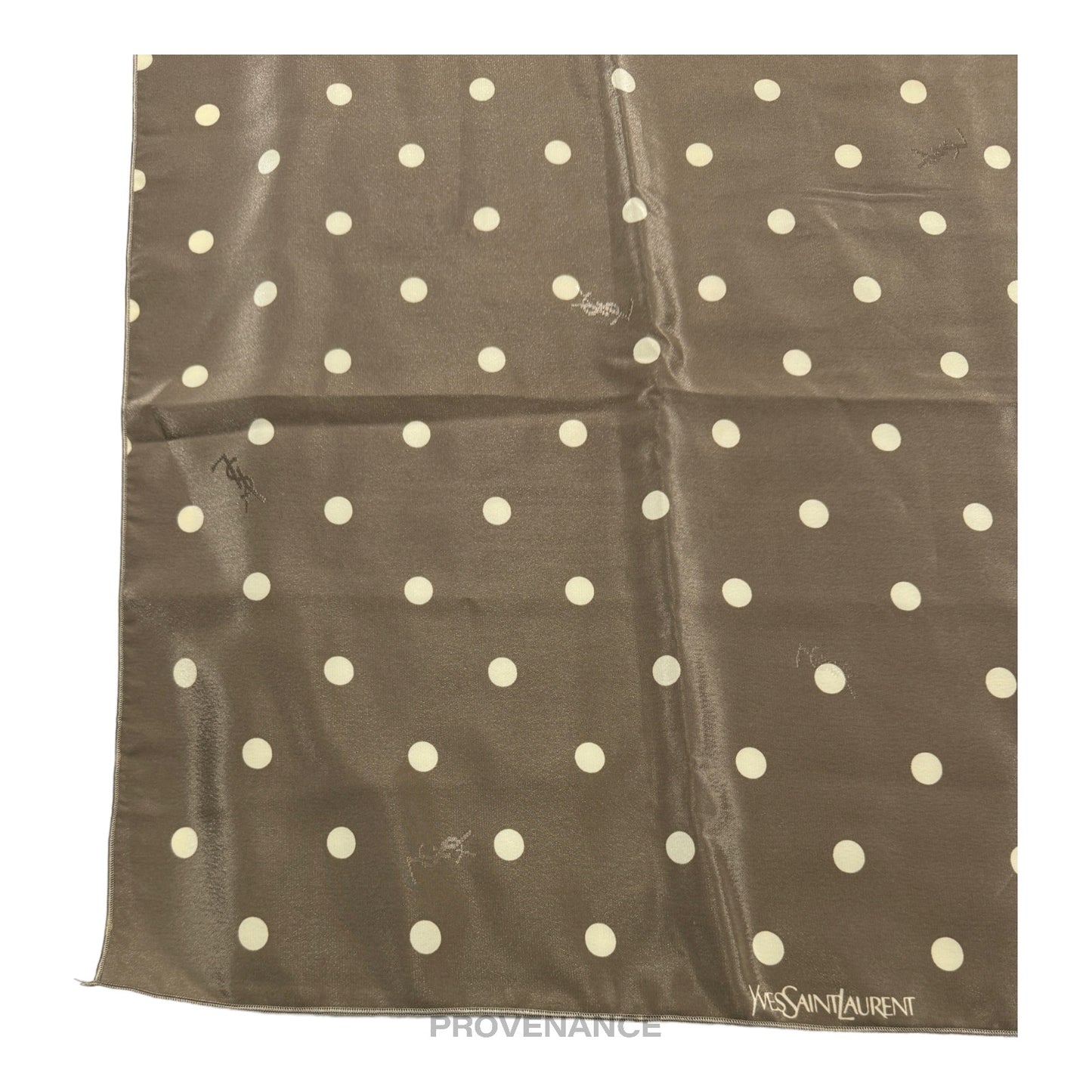 🔴 Yves Saint Laurent YSL Silk Scarf 90 - Polkadot Taupe