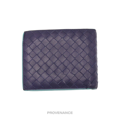 🔴 Bottega Veneta Bifold Wallet -  Blue Intrecciato Leather