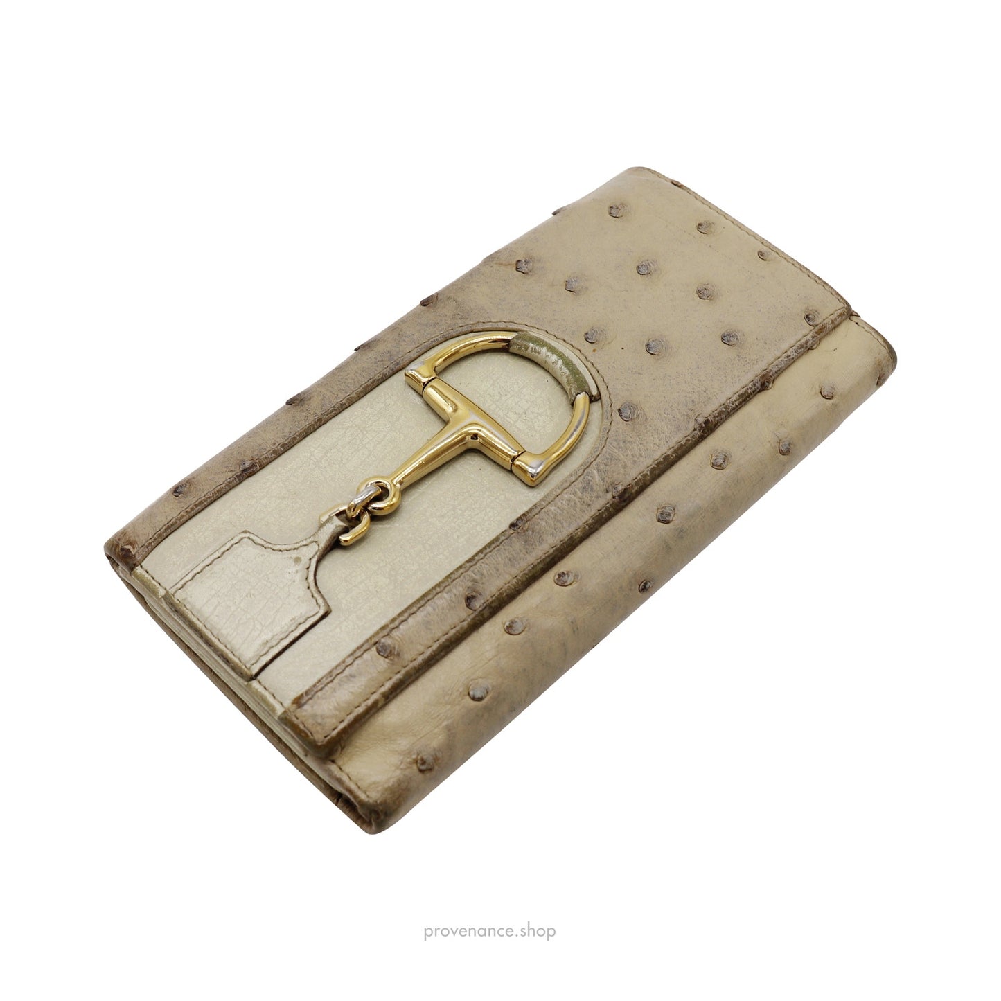 🔴 Gucci Horsebit Long Wallet - Ivory Ostrich Leather