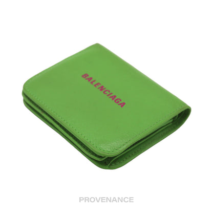 🔴 Balenciaga Logo Print Bifold Wallet - Green Leather