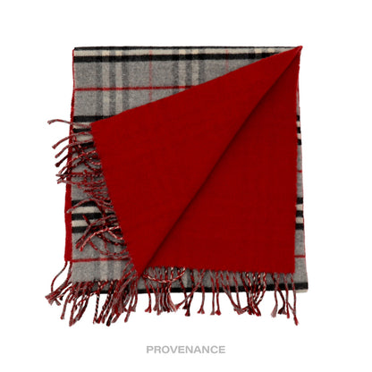 🔴 Burberry Scarf - Nova Check Cashmere Grey Red