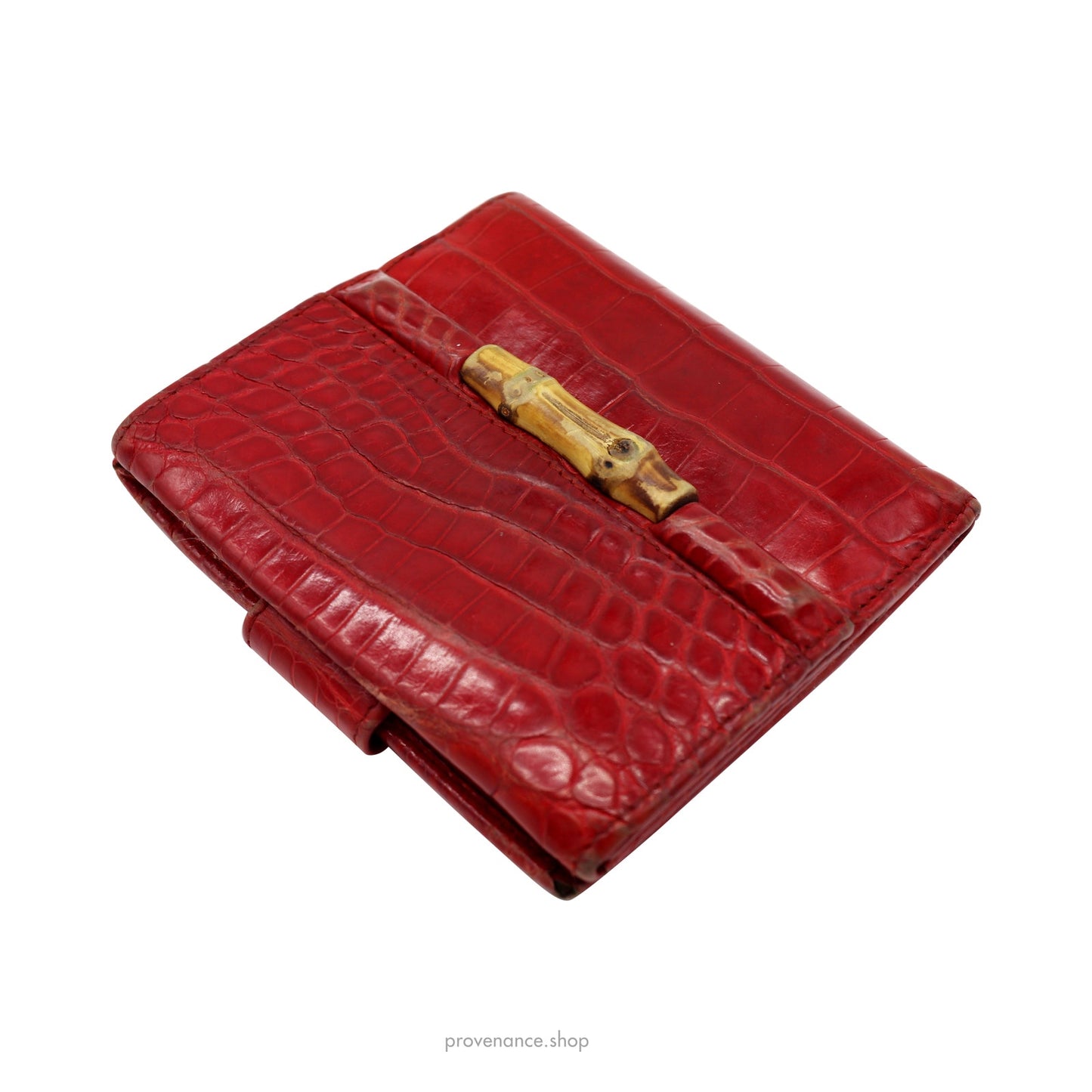 🔴 Gucci Bamboo Trifold Wallet - Red Crocodile Leather