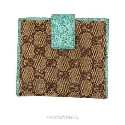 🔴 Gucci Bamboo Trifold Wallet - GG Canvas Turquoise