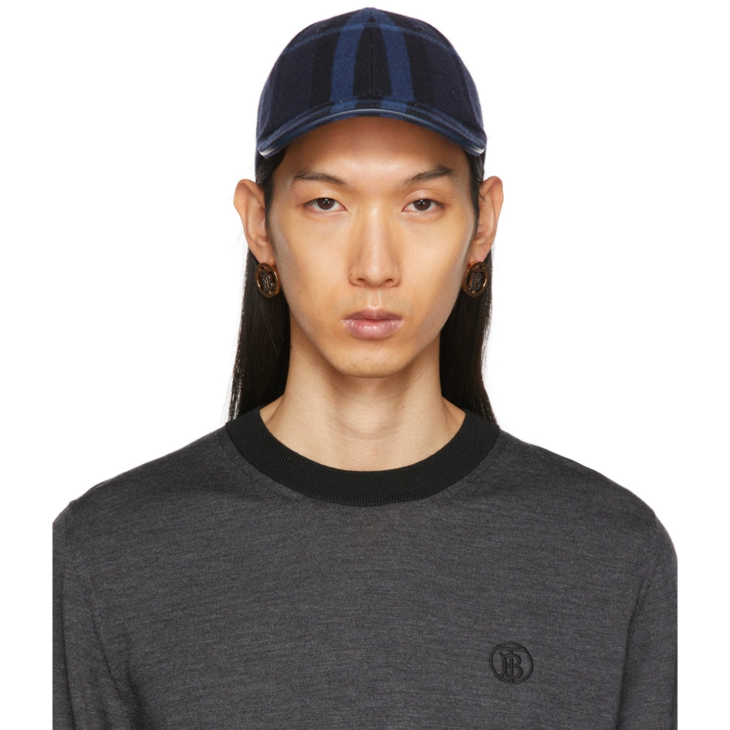 🔴 Burberry Wool Check Baseball Cap - Ink Blue Black - XS