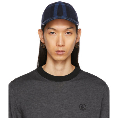 🔴 Burberry Wool Check Baseball Cap - Ink Blue Black - XS