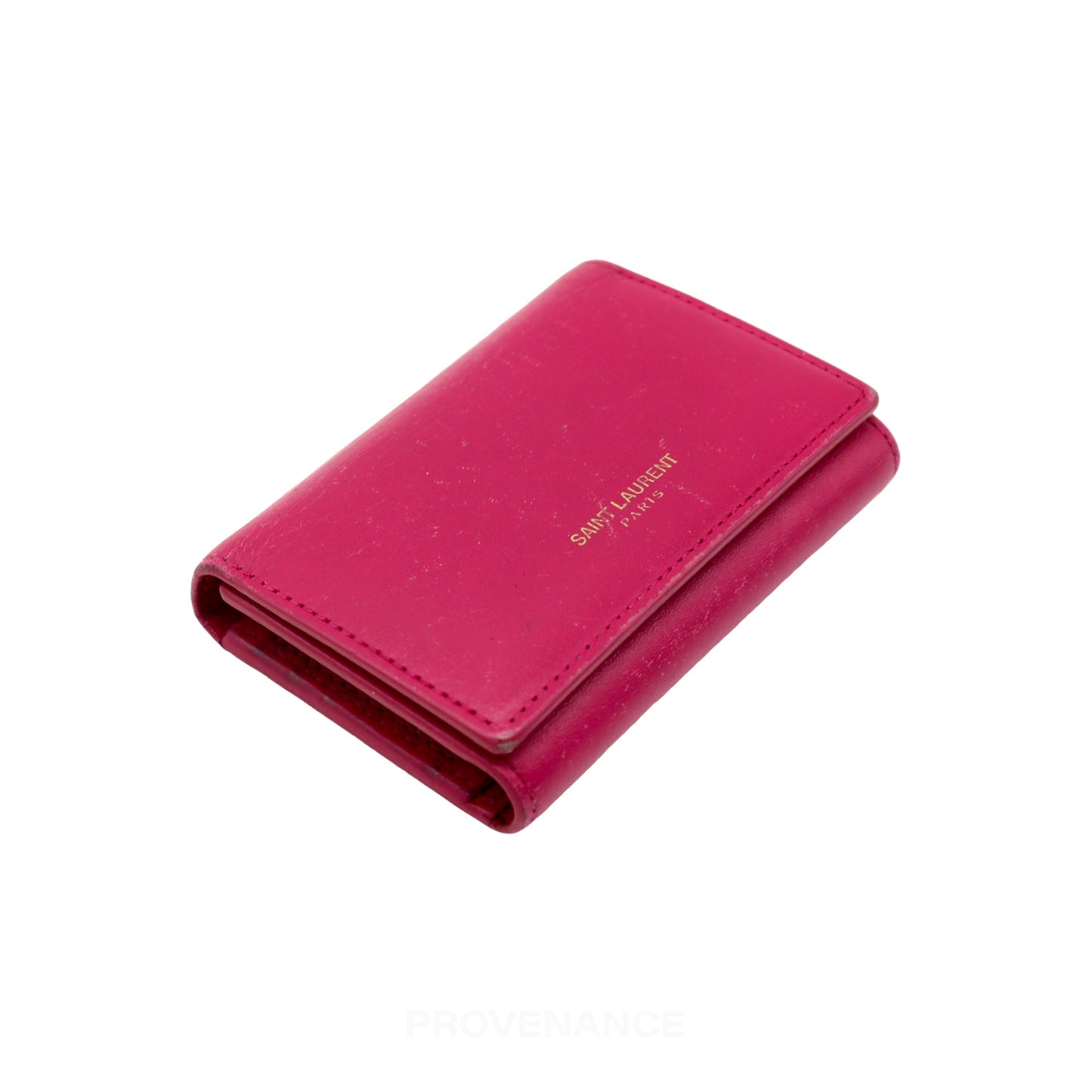 🔴 Saint Laurent Paris SLP Key Card Wallet - Pink Leather