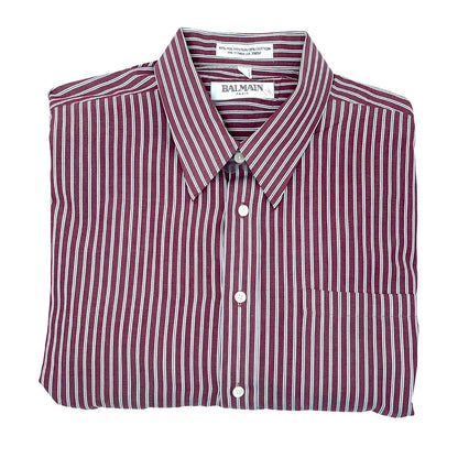 🔴 Balmain Button Down Shirt - Red/White Striped