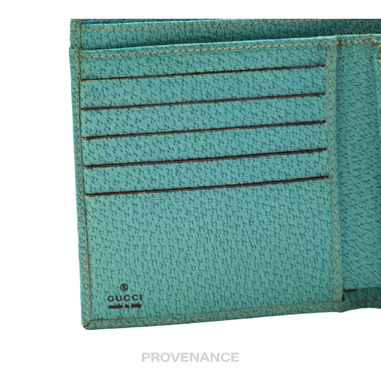 🔴 Gucci Bamboo Trifold Wallet - GG Canvas Turquoise