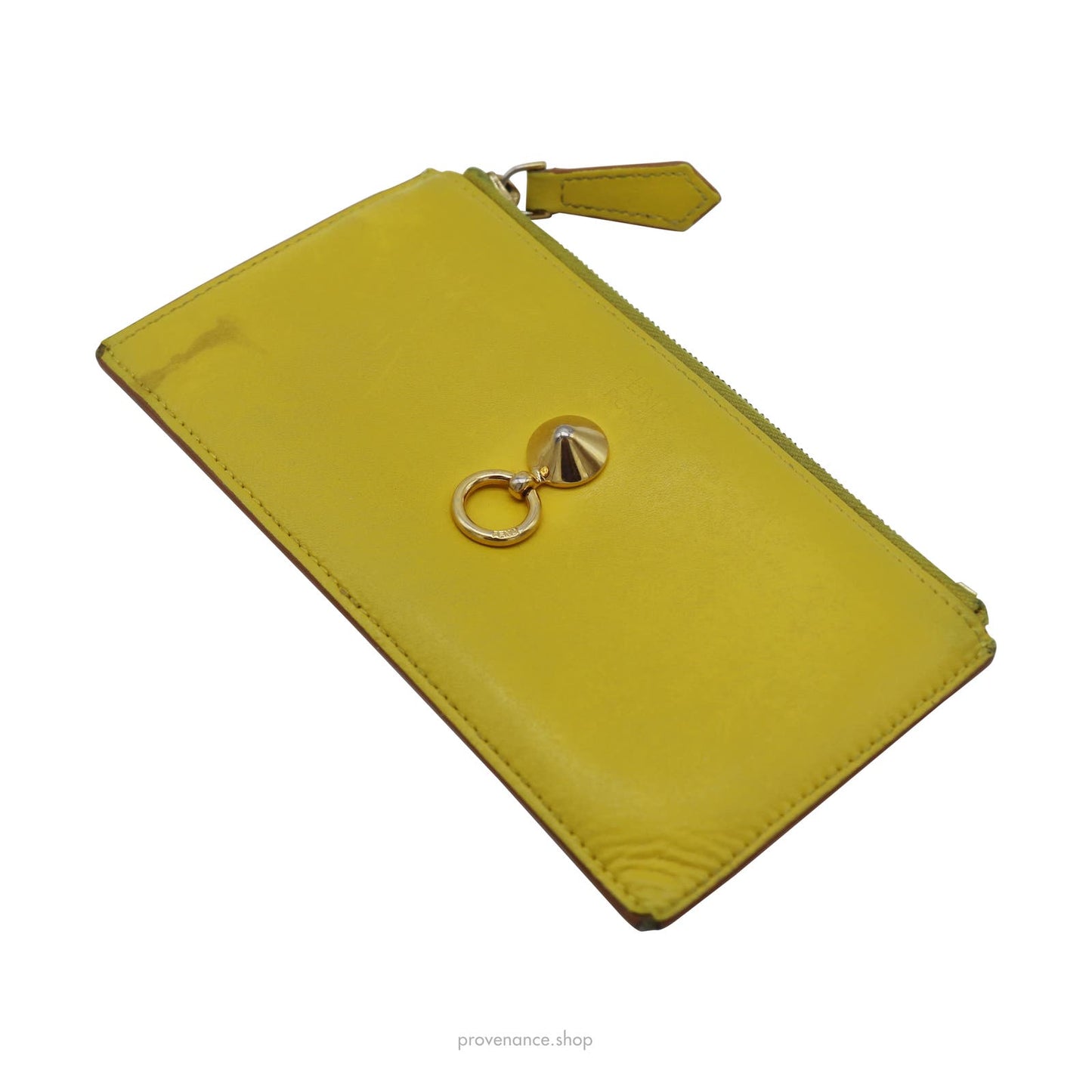 🔴 Fendi Zip Card Holder Wallet - Yellow Patchwork Leather