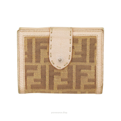 🔴 Fendi Compact Trifold Wallet - Pink Zucca FF