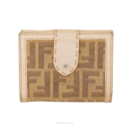 🔴 Fendi Compact Trifold Wallet - Pink Zucca FF