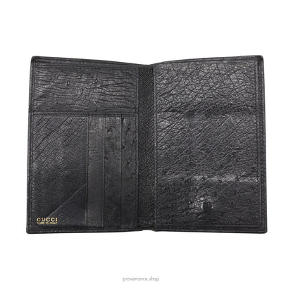 🔴 Gucci Tall Wallet - Black Ostrich Leather