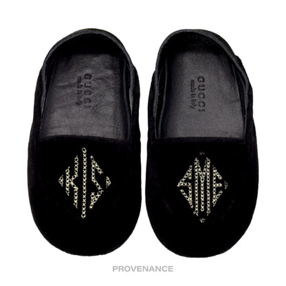 🔴 Gucci "KISS ME" Baby Loafers - Black Velvet/Suede