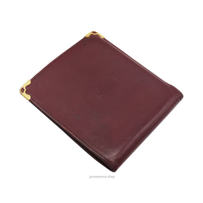 🔴 Cartier Bifold Wallet - Burgundy Calfskin Leather