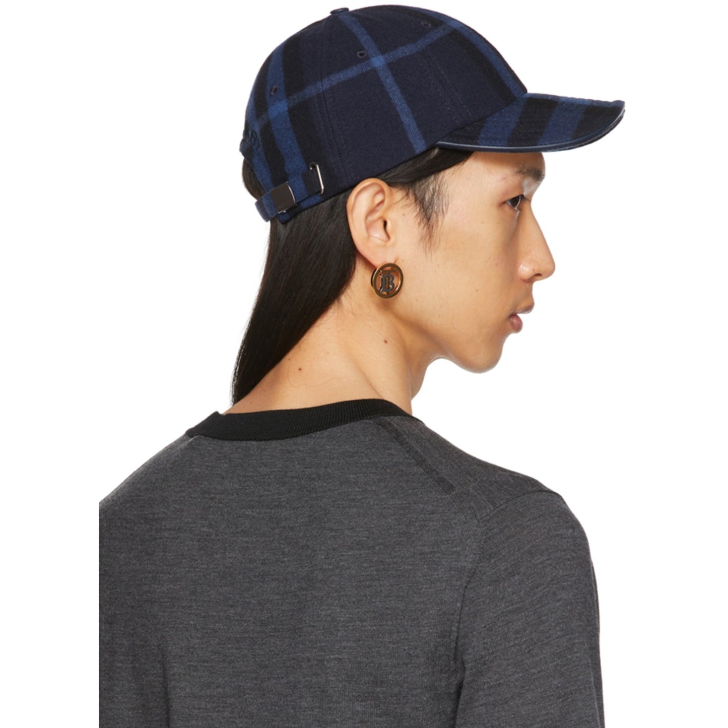 🔴 Burberry Wool Check Baseball Cap - Ink Blue Black - XS