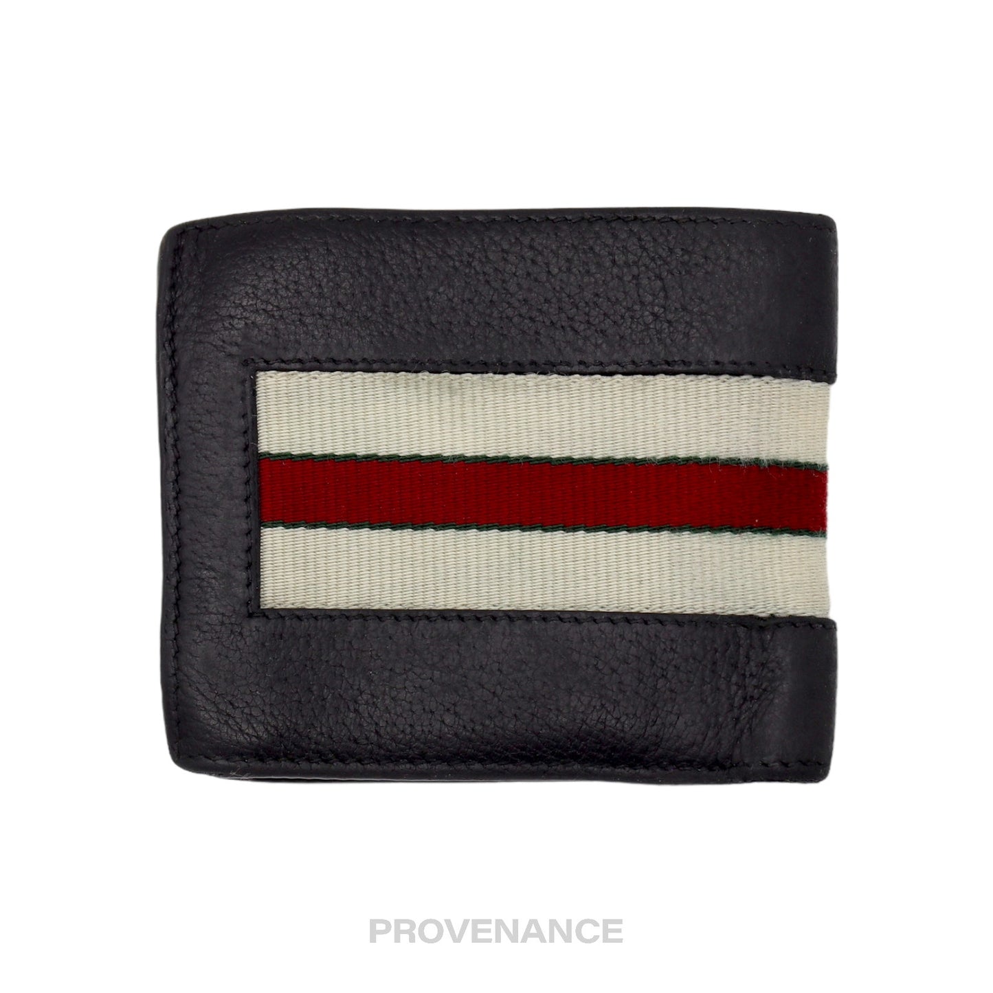 🔴 Gucci Logo Stripe Web Bifold Wallet - Black Leather