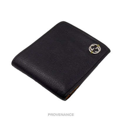 🔴 Gucci GG Logo Bifold Wallet - Black/Yellow Leather