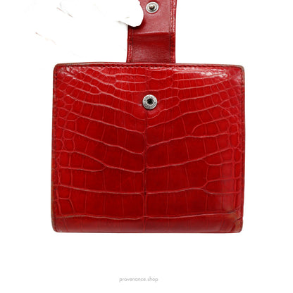 🔴 Gucci Bamboo Trifold Wallet - Red Crocodile Leather