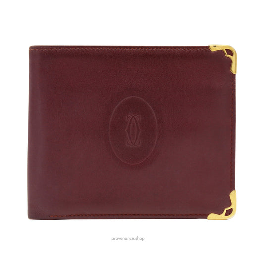 🔴 Cartier Bifold Wallet - Burgundy Calfskin Leather