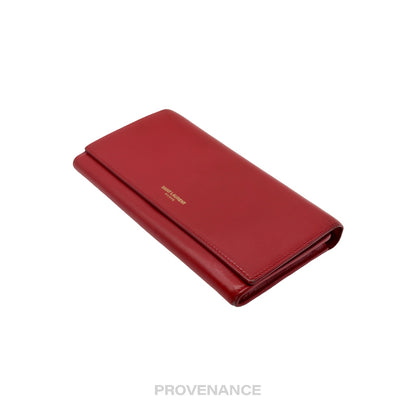 🔴 Saint Laurent Paris SLP Snap Long Wallet - Red Leather