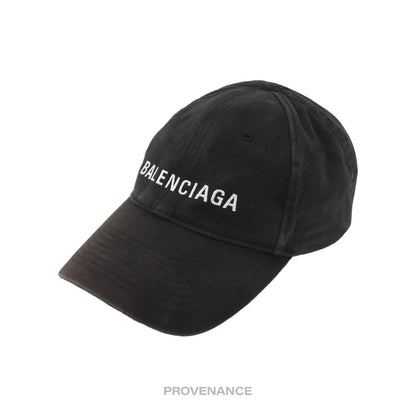 🔴 Balenciaga Embroidered Logo Cap - Washed Black