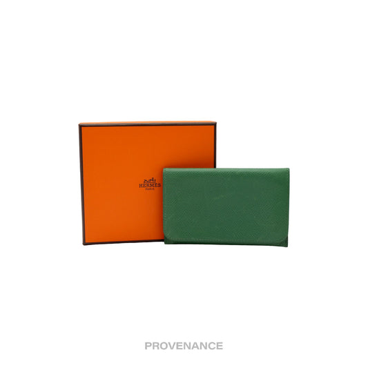 🔴 Hermès Silk Card Holder Wallet - Green Epsom Leather