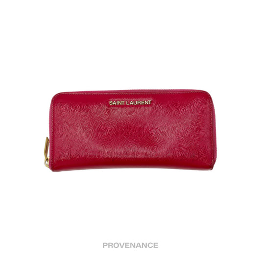 🔴 Saint Laurent Paris SLP Logo Long Wallet - Pink Leather