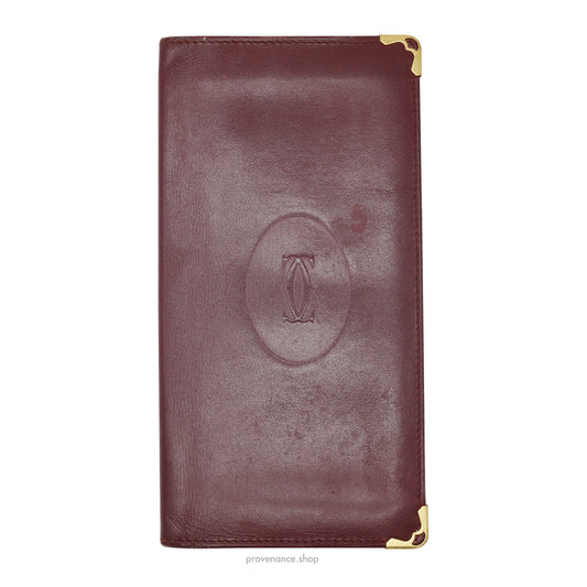 🔴 Cartier Long Wallet - Burgundy Calfskin Leather