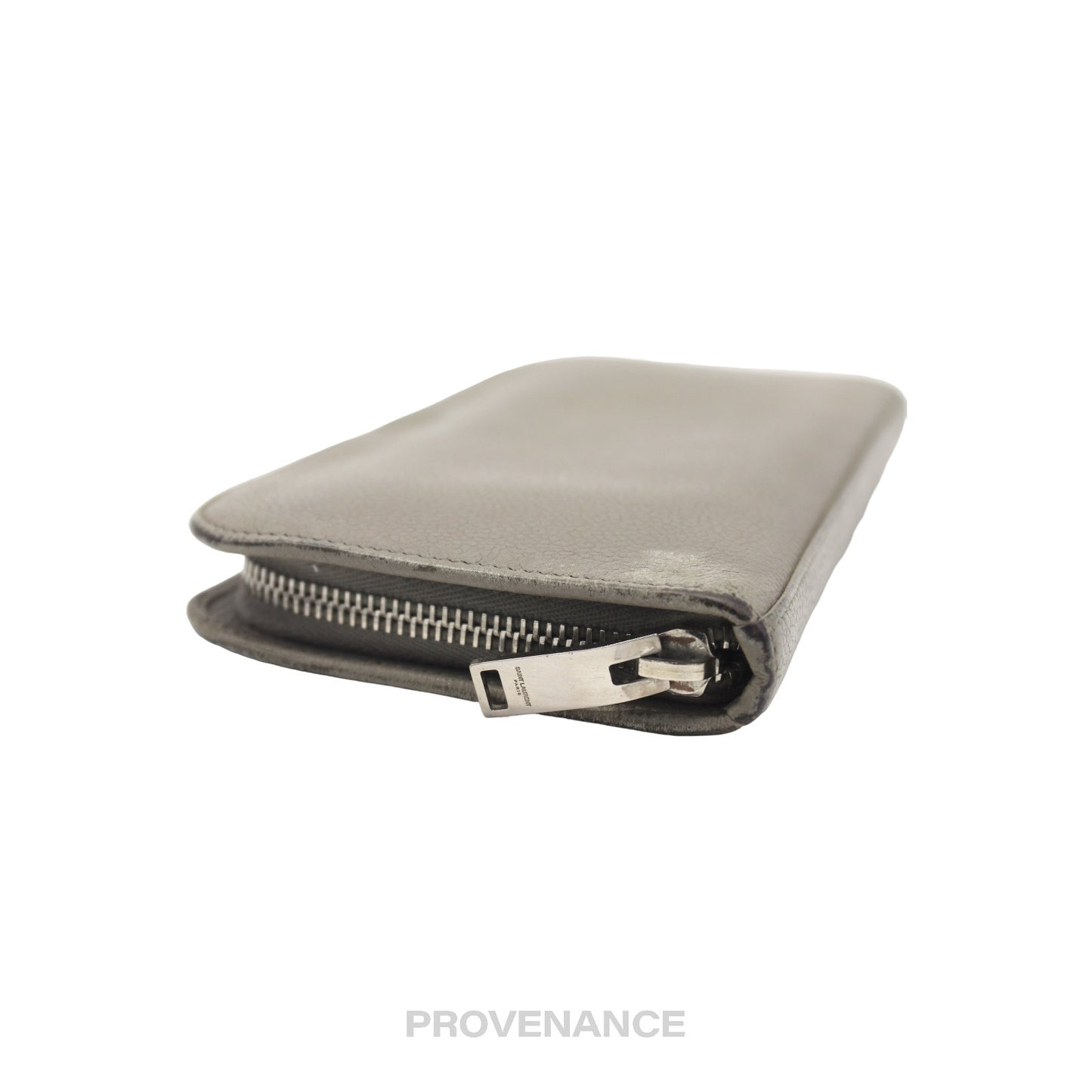 🔴 Saint Laurent Paris SLP Zip Long Wallet - Grey Leather