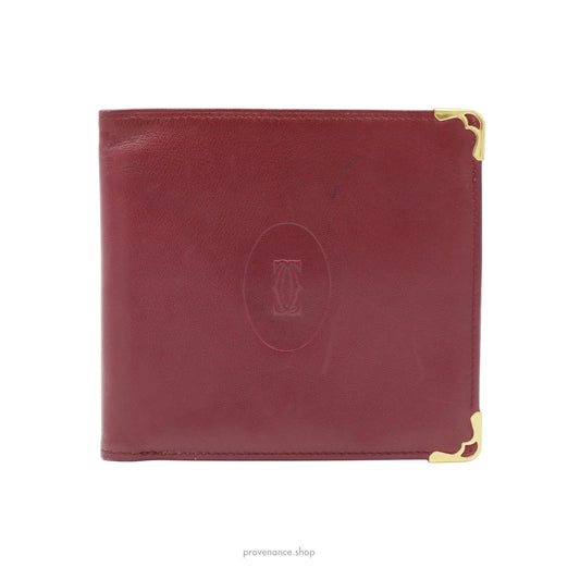 🔴 Cartier Bifold Wallet - Burgundy Calfskin Leather