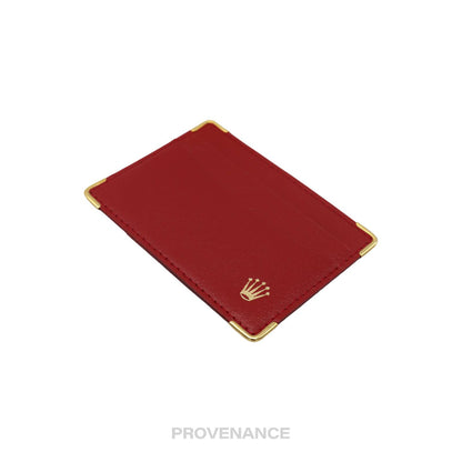 🔴 Rolex Card Holder Wallet - Red Calfskin Leather