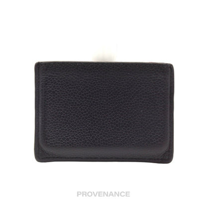 🔴 Thom Browne Card Holder Wallet - Black Pebbled Leather