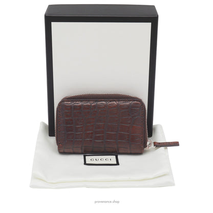 🔴 Gucci Compact Zip Wallet - Chocolate Crocodile Leather