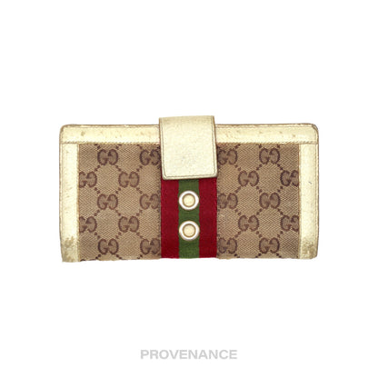 🔴 Gucci GG Canvas Long Wallet - White with Web