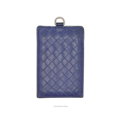 🔴 Bottega Veneta ID Card Holder Wallet - Blue Intrecciato Leather