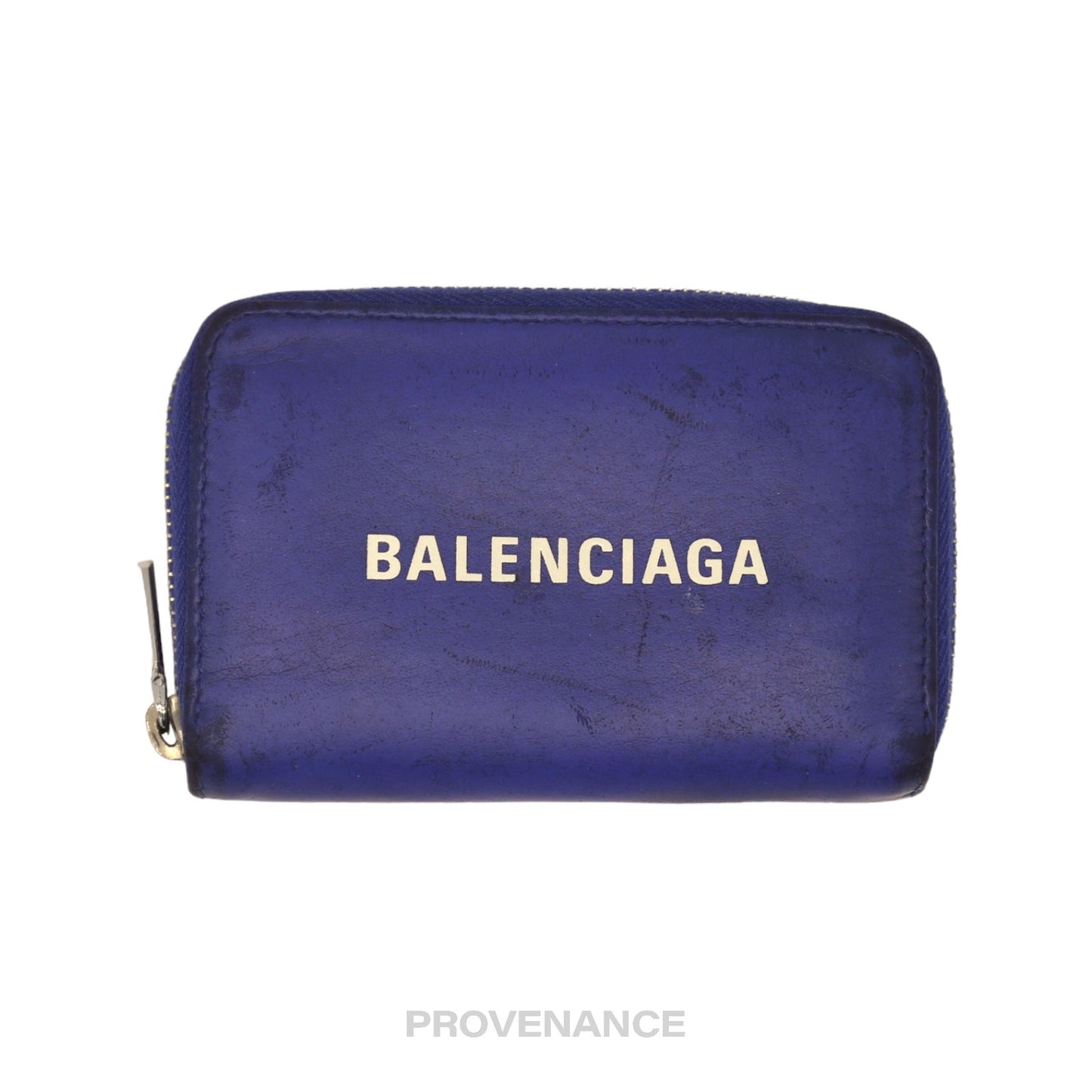 🔴 Balenciaga Logo Zip Card Wallet - Blue Leather