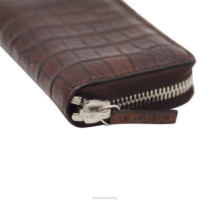 🔴 Gucci Compact Zip Wallet - Chocolate Crocodile Leather