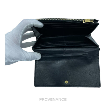 🔴 Saint Laurent Paris SLP Long Pebbled Wallet - Black