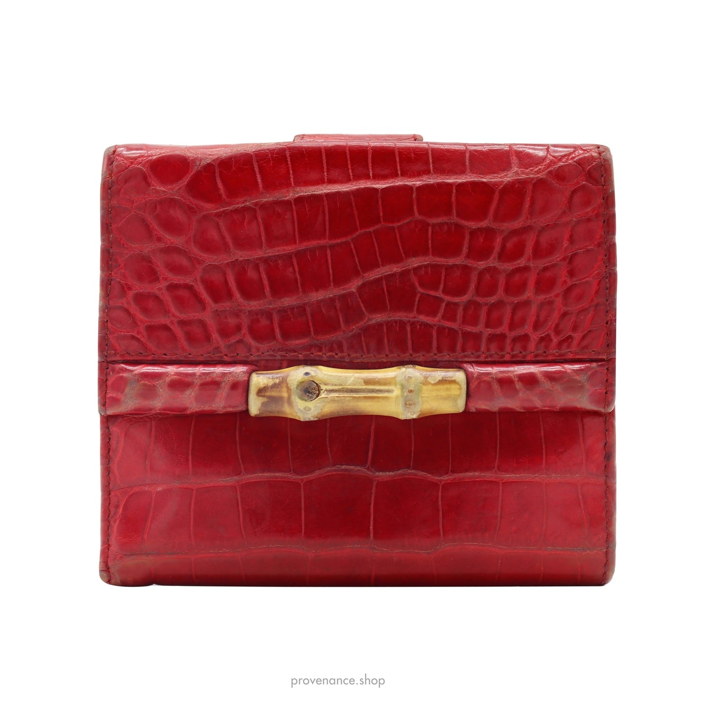 🔴 Gucci Bamboo Trifold Wallet - Red Crocodile Leather