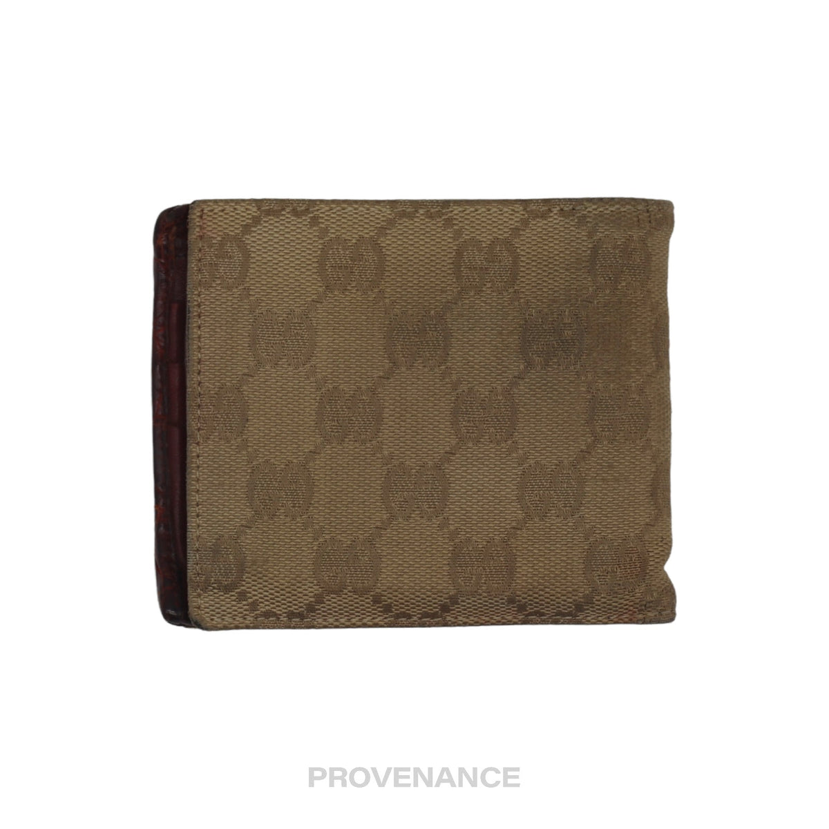 🔴 Gucci GG Crocodile Trim Canvas Bifold Wallet - Brown