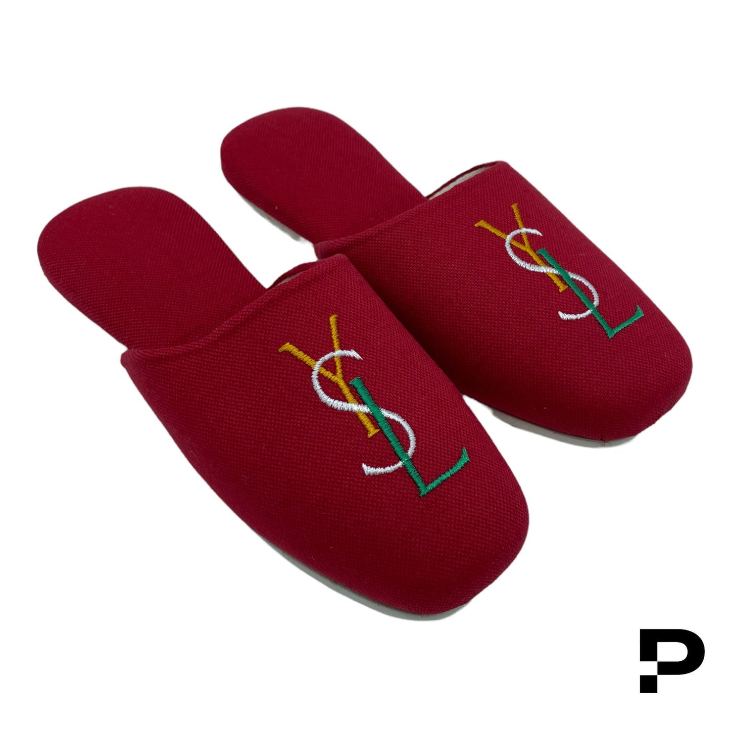 🔴 Yves Saint Laurent YSL Twill Logo Slipper - Red