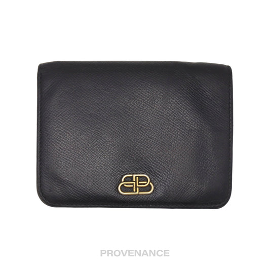 🔴 Balenciaga BB Logo Snap Wallet - Black Leather