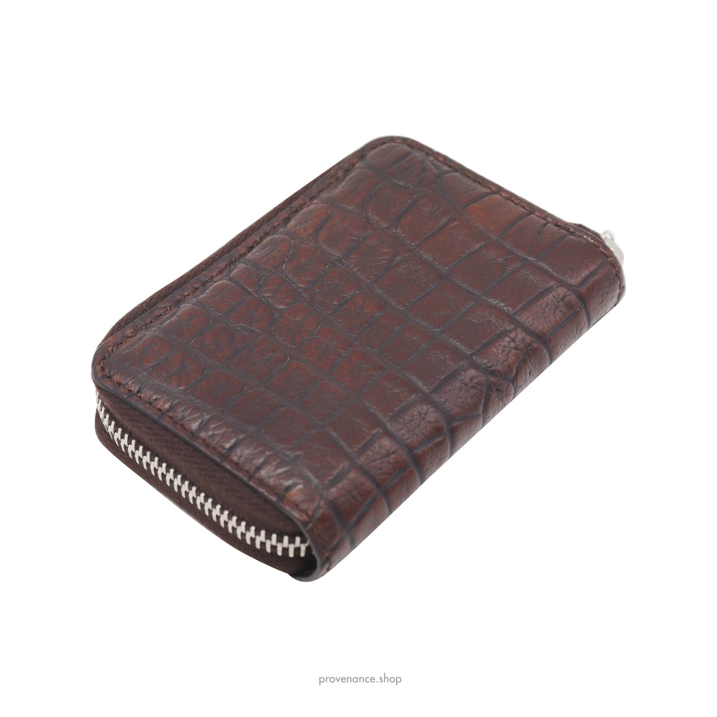 🔴 Gucci Compact Zip Wallet - Chocolate Crocodile Leather