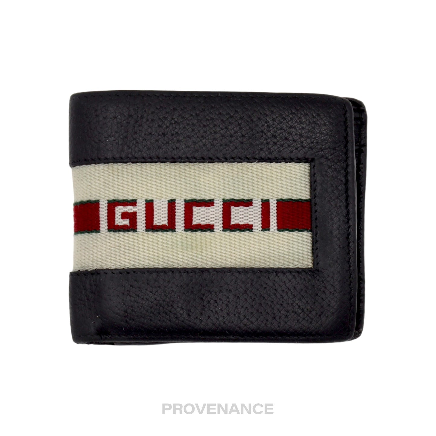 🔴 Gucci Logo Stripe Web Bifold Wallet - Black Leather